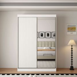 VIENNA 2 Door Mirrored Sliding Wardrobe White - 150cm