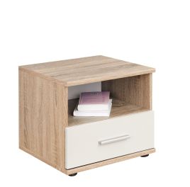 Poki DI-05 Bedside Table - White Matt and Oak Sonoma