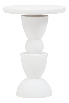 PENWYTHA Circle Column Detail Round Wooden Side Table - White