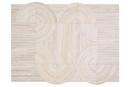 ALDWRETH Large Natural Hair On Leather Rug - Cream