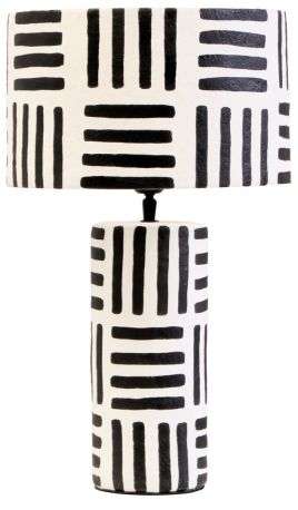 KELMORA Papier Mache Table Lamp with Geometric Lines - Black and White