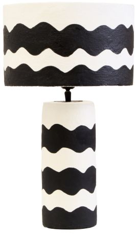 KELMORA Curved Stripe Papier Mache Table Lamp - Black and White
