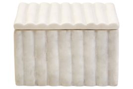 FENWRETH Decorative Square Fluted Marble Box - White