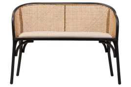 MORWYNNE Fabric with Wooden Base Rattan Garden Bench - Black