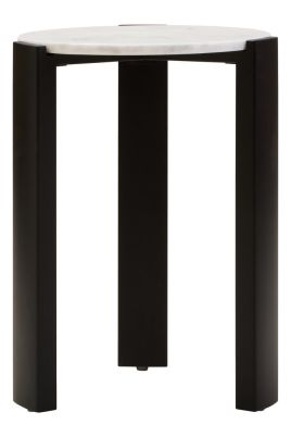 ZERVORA Round Marble Top Wooden Side Table - Black and White