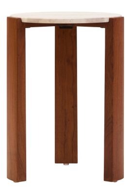 ZERVORA Round Marble Top Wooden Side Table - Dark Oak and Cream