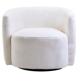 BRENVALE Boucle Fabric Curved Lounge Armchair with Swivel Base - Cream