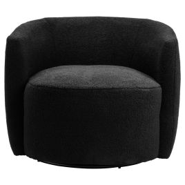 BRENVALE Boucle Fabric Curved Lounge Armchair with Swivel Base - Black