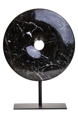 HALVIORA Small Round Marble Disc Sculpture - Black