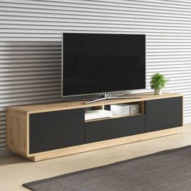 Zion Zenith TV Cabinet with 2 Doors in Oak and Black - 200cm