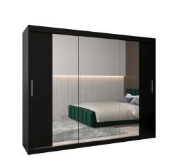 Sliding Wardrobe - TIVERTON II 3 Door Mirrored Wardrobe Black 250cm