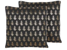 Jolly Cushion Set of 2 Christmas Tree Pattern 45 x 45 cm - Black