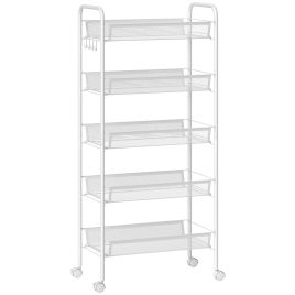 HERON Five Steel Mesh Basket Storage Trolley White