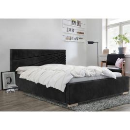 Fenna Plush Velvet Fabric Bed, Black Colour - 5 Sizes