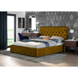 Rosiana Plush Velvet Fabric Bed, Mustard Colour - 5 Sizes