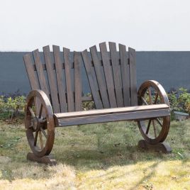 Fir Logs Wheel Shaped Love Seats with Armrests - Natural Wood Grain