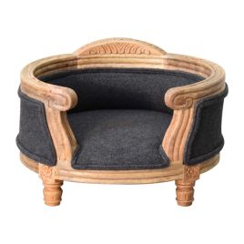 Upholstered Carved Battleship Tweed Pet Bed - Oak