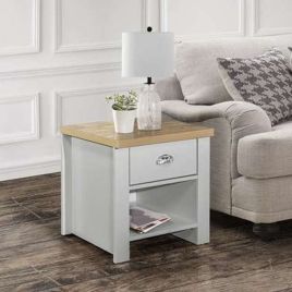 Contemporary Style Drawer Lamp Table - Grey with Oak