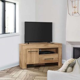 Solid Wood 2 Drawers Corner TV Unit - Oak