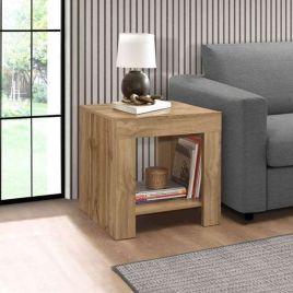 Contemporary Style Solid Wood Side End Table - Oak