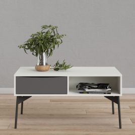 Carlisle Coffee Table with Drawer - Grey with White