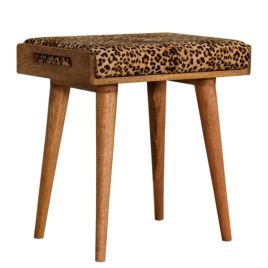 Leopard Velvet Tray Style Footstool - Oak