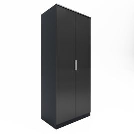 High Gloss 2 Door Wardrobe With Hanging Rail - Black