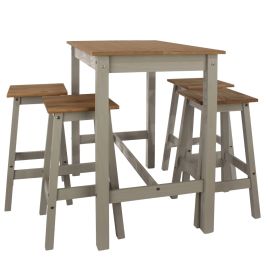 Simple Design Linea Wooden Bar Table Set with 4 Stool - Grey