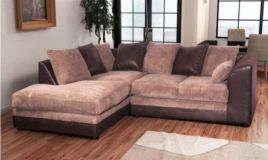 MESHA Jumbo Cord 4 Seater L Shaped - Left Hand Facing Corner Sofa - Brown and Beige