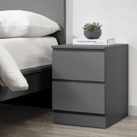 Bedside Table - TROW 2 Drawer Nightstand Grey 40cm