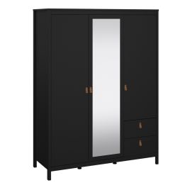Wardrobe - BURNLEY 3 Door Mirrored Wardrobe Matt Black 150cm