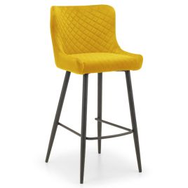 Luxe Upholstered Black Painted Legs Velvet Bar Stool - Mustard