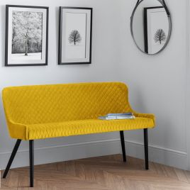 Luxe Classic Style High Back Velvet Bench - Mustard