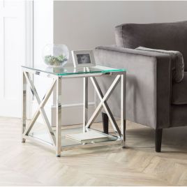 Miami Stylish Cross Frame Design Side End Table - Tempered Glass