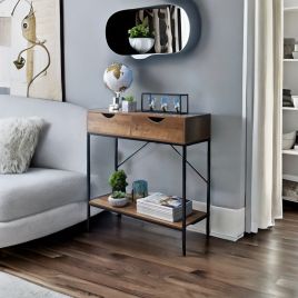 WESTORA Console Table Wooden Entryway Table with 2 Drawers and Lower Shelf - Rustic Brown