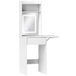 HERON Small Vanity Desk with Mirror and LED Lights White