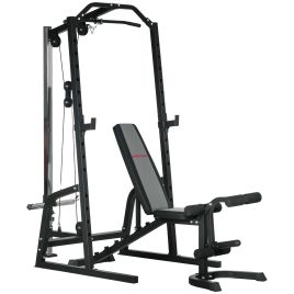 SPORTEDGE Smith Machine & Cable Pulley System with Adjustable Weight Bench Black