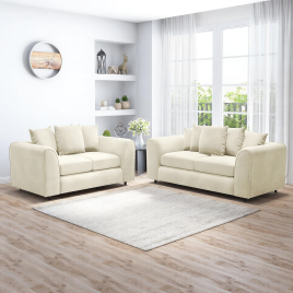 DELANO Plush Velvet 3 and 2 Seater Scatterback Sofa Set - Cream