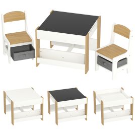 HERON 3 Piece Kids Table and Chair Set with Blackboard Natural Wood