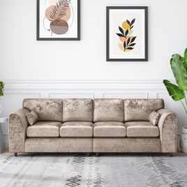 VELOURA Crush Velvet 4 Seater Fullback Sofa - Mink