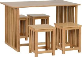 Richmond Foldaway Dining Set (4 Stools) - Oak Varnish