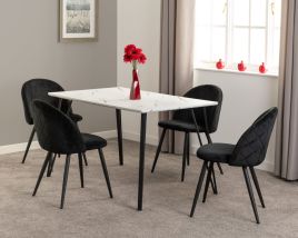 Marlow Dining Set - White Marble Effect Black  Velvet