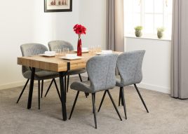 Treviso Dining Set with Quebec Chairs - Light Oak Effect Black Grey Faux Leather