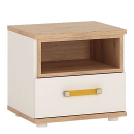 4Kids 1 Drawer Bedside Cabinet - Light Oak and White High Gloss Orange Handles