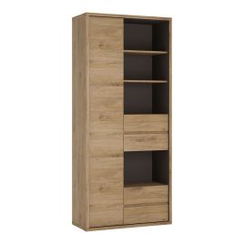 Shetland Tall wide 1 door 4 drawer bookcase - Shetland Oak Finish
