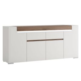 Toronto Wide 4 Door 2 Drawer Sideboard (inc Plexi Lighting) - White High Gloss with San Remo Oak inset