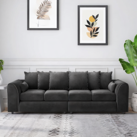 DELANO Plush Velvet 4 Seater Scatterback Sofa - Black