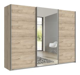 Erasmus 2 Door Mirrored Sliding Wardrobe Hickory Oak - Ruhao