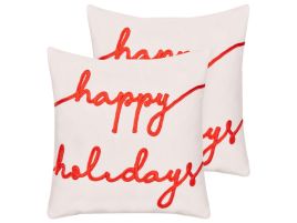 Noelnight Set of 2 Velvet Cushions Christmas Motif 45 x 45 cm - White