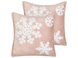 Murraya Set of 2 Velvet Cushions Christmas Motif 45 x 45 cm - Pink